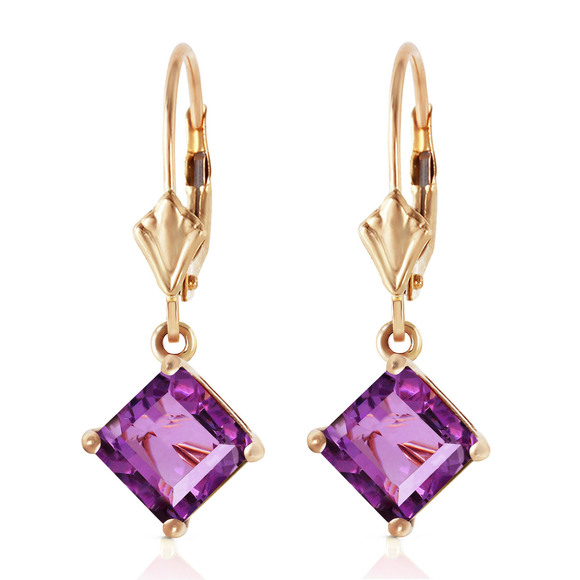 14K. GOLD LEVERBACK EARRING WITH NATURAL AMETHYSTS (Yellow Gold)